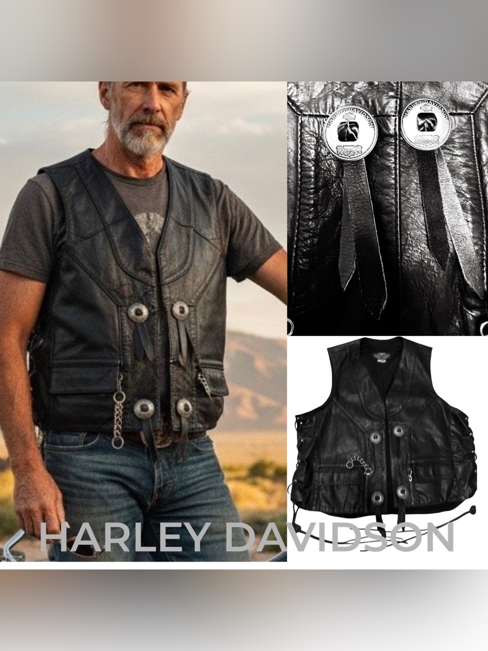 Harley Davidson Mens GAMBLER Gunfighter Black Leather Vest | LG Vintage
